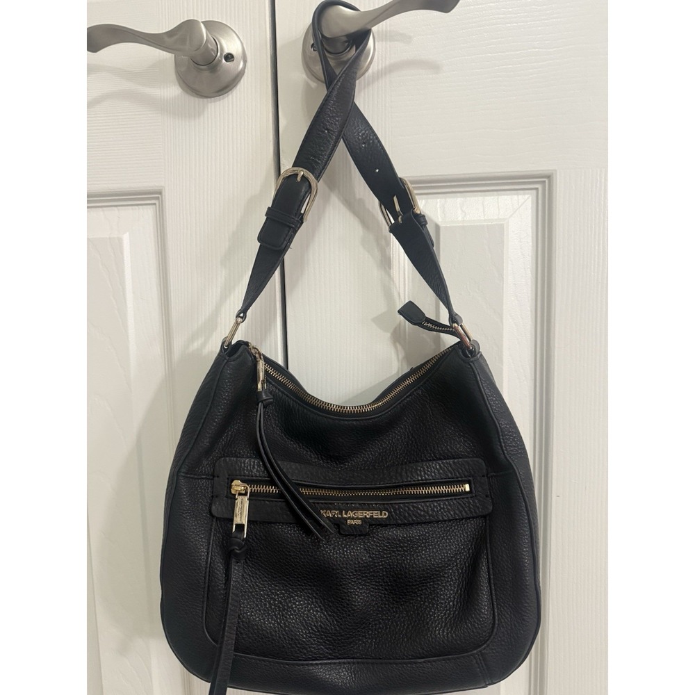 Karl Lagerfeld Black Pebbled Leather Shoulder Bag